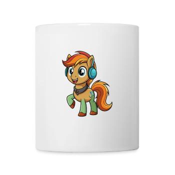 Poney Drôle Dessin Animé Personnage Casque Musique - Mug blanc - blanc - Devant