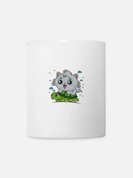 Cat on tortoise - Mug - white