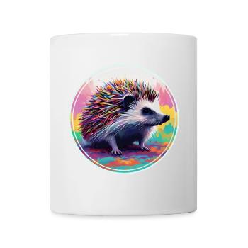 Farbenfrohe digitale Kunst - Igel - Tasse - Weiß - Vorne