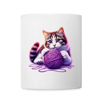 Cat plays with a ball of yarn - Mug - white - Front