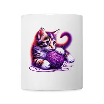 Cat plays with a ball of yarn - Mug - white - Front