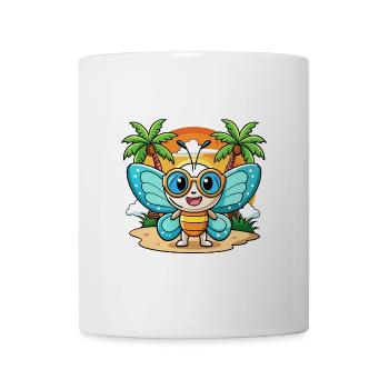 Schmetterling Lustige Cartoon Sommer Strand Sonnenbrille - Tasse - Weiß - Vorne