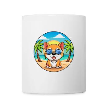 Chien Drôle Dessin Animé Plage Été Lunettes de soleil - Mug blanc - blanc - Devant