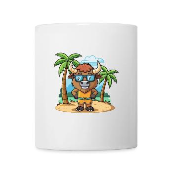Bison Lustige Cartoon Sommer Strand Sonnenbrille - Tasse - Weiß - Vorne