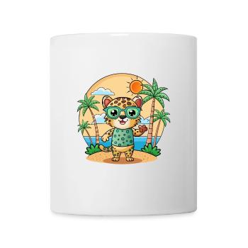 Léopard drôle dessin animé d’été plage lunettes de soleil - Mug blanc - blanc - Devant