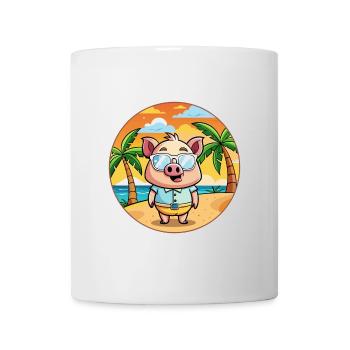 Cochon Drôle Dessin Animé Plage De Plage Lunettes - Mug blanc - blanc - Devant