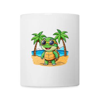 Schildkröte Lustige Cartoon Sommer Strand Sonnenbrille - Tasse - Weiß - Vorne