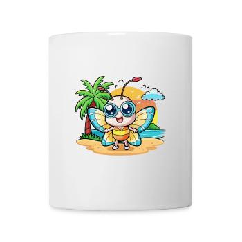 Schmetterling Lustige Cartoon Sommer Strand Sonnenbrille - Tasse - Weiß - Vorne