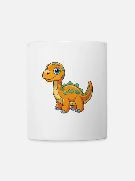 Dinosaurio Lindo Mascota Personaje De Dibujos Animados Kawaii - Taza - blanco