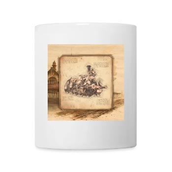 Steam locomotive, old station. Vintage Art for Train Drivers - Mug - white - Front