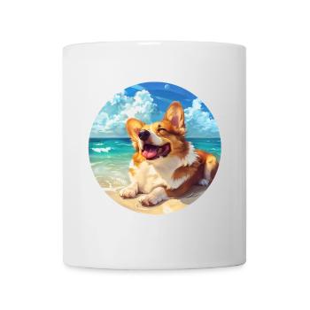 Corgi Strandseite Freude Illustration - Tasse - Weiß - Vorne