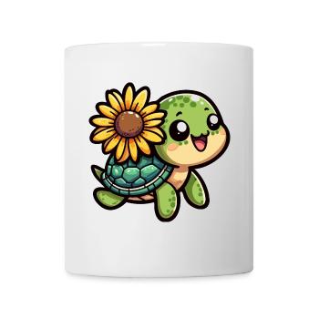 Schildkröte mit Sonnenblume - Tasse - Weiß - Vorne