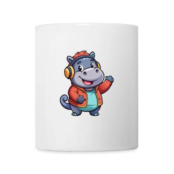 Hippo Funny Cartoon Character Headphone Music - Mug - white - Front