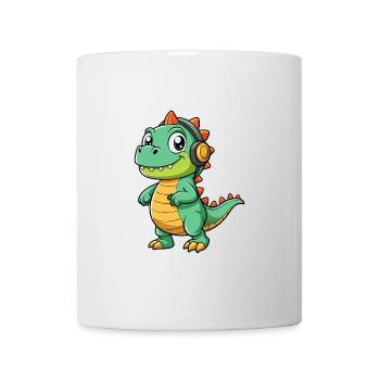 Dinosaurier Lustige Cartoon Figur Kopfhörer Musik - Tasse - Weiß - Vorne