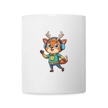 Hirsch Lustige Cartoon Figur Kopfhörer Musik - Tasse - Weiß - Vorne