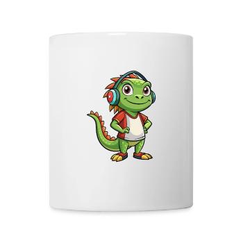 Iguana Funny Cartoon Character Headphone Music - Mug - white - Front