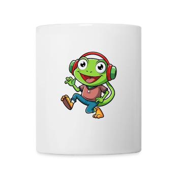 Frosch Lustige Cartoon Figur Kopfhörer Musik - Tasse - Weiß - Vorne