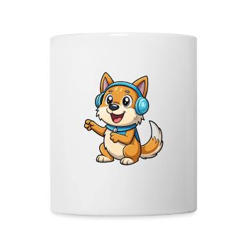 Dog Funny Cartoon Character Headphone Music - Mug - white - Front