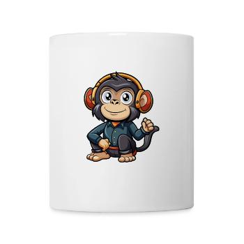 Chimpanzé drôle dessin animé personnage casque musique - Mug blanc - blanc - Devant