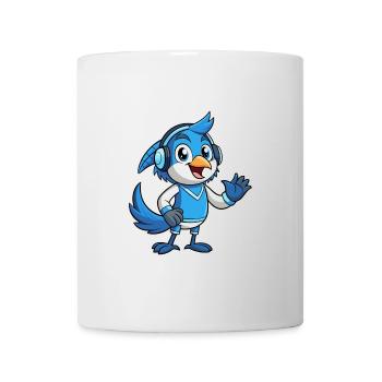 Blue Jay Lustige Cartoon Figur Kopfhörer Musik - Tasse - Weiß - Vorne