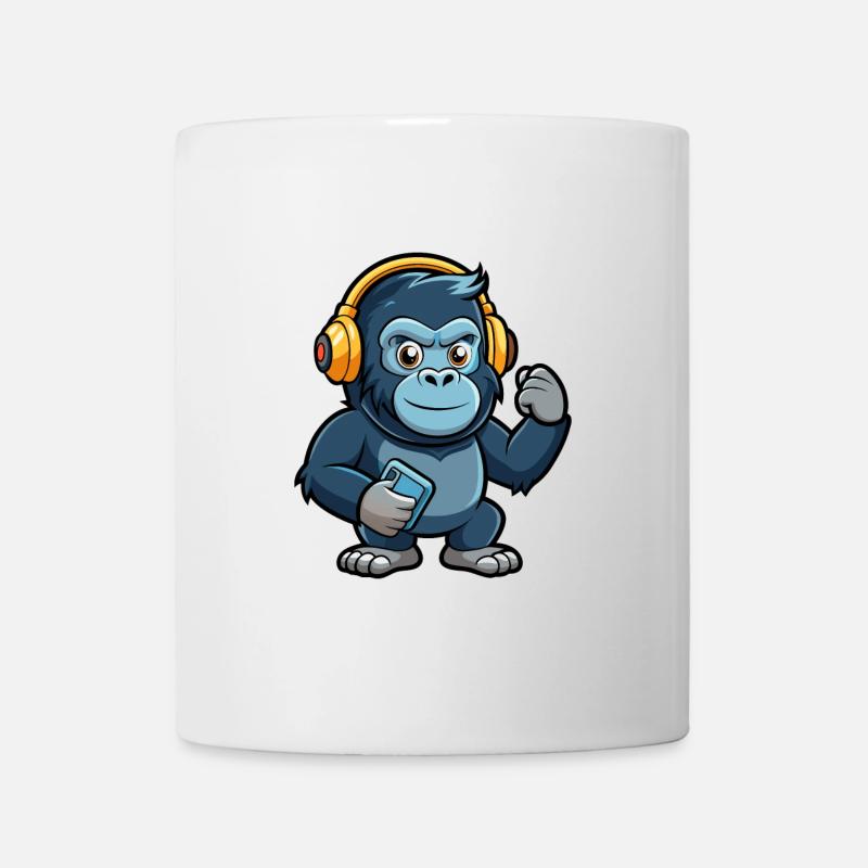 Gorille Funny Cartoon Character Musique de casque - Mug blanc - blanc