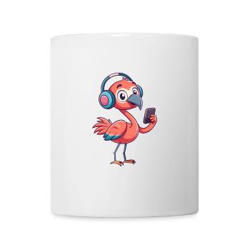 Flamingo Funny Cartoon Character Headphone Music - Mug - white - Front