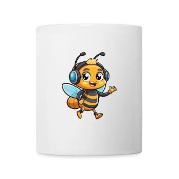 Bee Funny Cartoon Character Musique de casque - Mug blanc - blanc - Devant