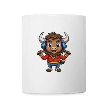Bison Funny Cartoon Character Headphone Music - Mug - white - Front