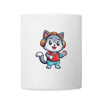 Cat Funny Cartoon Character Headphone Music - Mug - white - Front