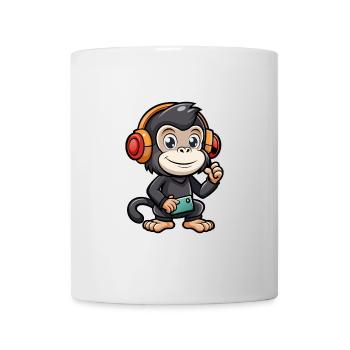 Chimpanzé drôle dessin animé personnage casque musique - Mug blanc - blanc - Devant
