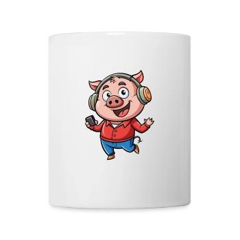 Schwein Lustige Zeichentrickfigur Kopfhörer Musik - Tasse - Weiß - Vorne
