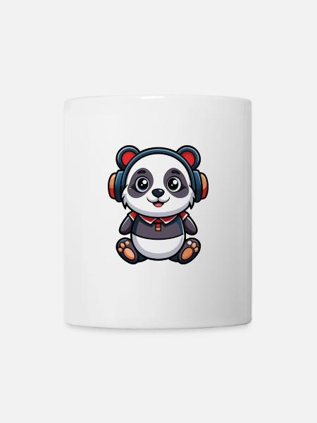 Panda Drôle Dessin Animé Personnage Casque Musique - Mug blanc - blanc