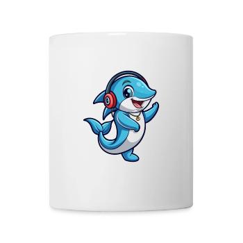 Dolphin Funny Cartoon Character Headphone Music - Mug - white - Front