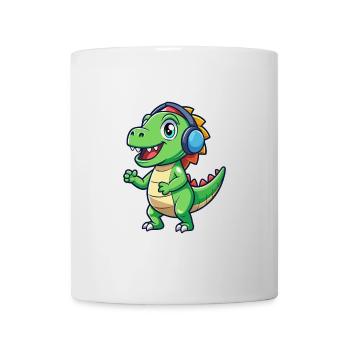 Dinosaurier Lustige Zeichentrickfigur Kopfhörer Musik - Tasse - Weiß - Vorne