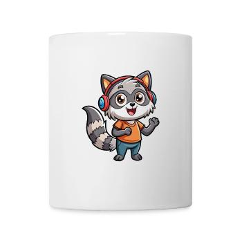 Raccoon Funny Cartoon Character Headphone Music - Mug - white - Front
