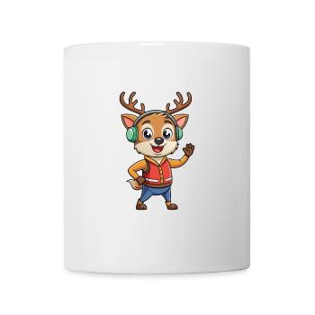 Hirsch Lustige Zeichentrickfigur Kopfhörer Musik - Tasse - Weiß - Vorne