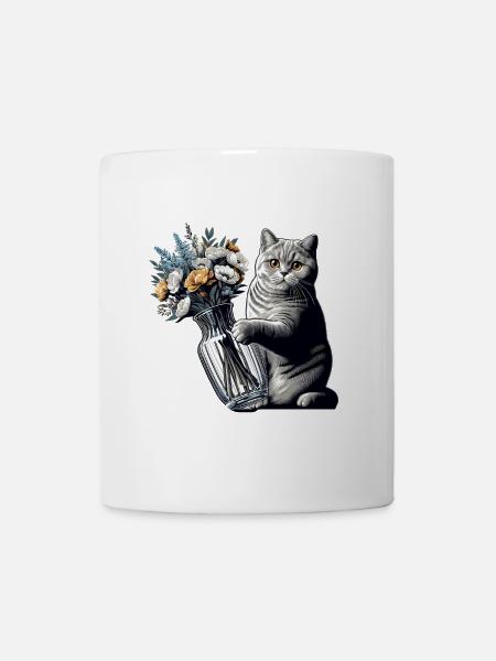 BKH Britisch Kurzhaar Katze Vase umkippen Geschenk - Tasse - Weiß