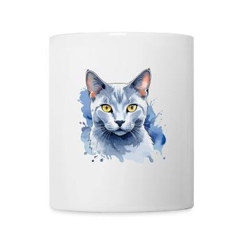 Chat bleu russe Aquarelle - Mug blanc - blanc - Devant