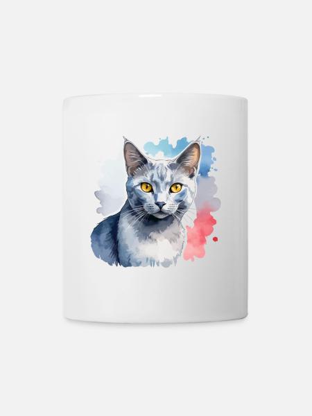 Russisch Blau Katze Wasserfarben - Tasse - Weiß