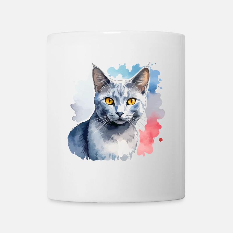 Russisch Blau Katze Wasserfarben - Tasse - Weiß