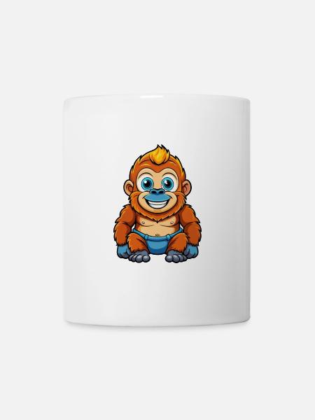 Gorille mignon personnage de dessin animé Kawaii Clipart - Mug blanc - blanc