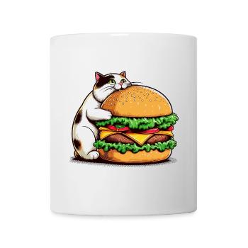 Chat gourmand et hamburger - Mug blanc - blanc - Devant