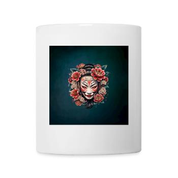 Japanische Maske mit Blumen verziert. - Tasse - Weiß - Vorne
