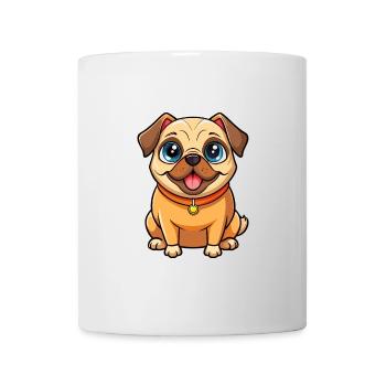 Mops Hund Niedliche Zeichentrickfigur Kawaii Clipart - Tasse - Weiß - Vorne