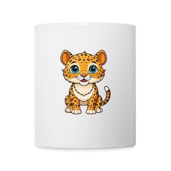 Jaguar Niedliche Zeichentrickfigur Kawaii Clipart - Tasse - Weiß - Vorne