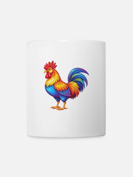 Coq coloré Kawaii Dessin animé Personnage Clipart - Mug blanc - blanc