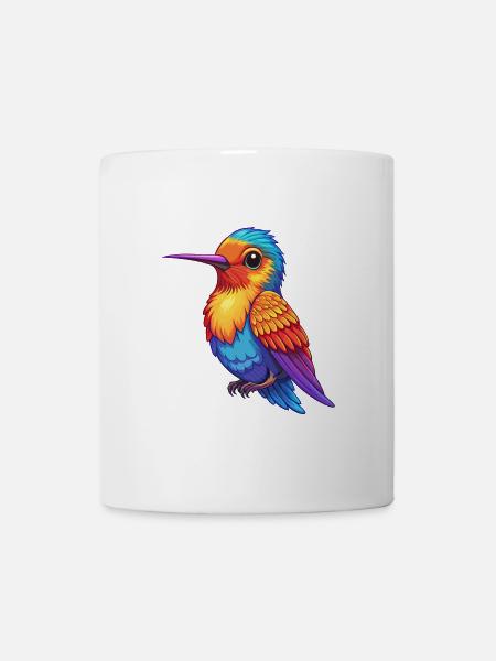 colibri coloré kawaii dessin animé personnage oiseau - Mug blanc - blanc