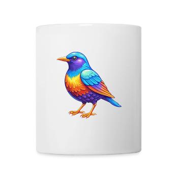 Étourneau coloré Kawaii Dessin animé Personnage Oiseau - Mug blanc - blanc - Devant