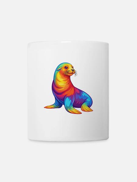 Sea Lion Colorful Kawaii Cartoon Sea Animal - Mug - white