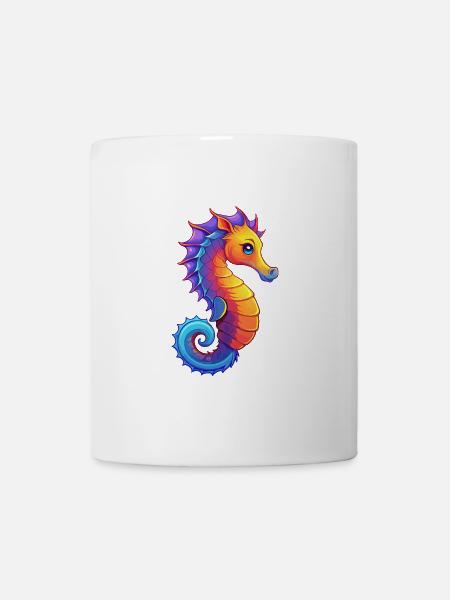 Seepferdchen Buntes Kawaii Cartoon Meerestier - Tasse - Weiß